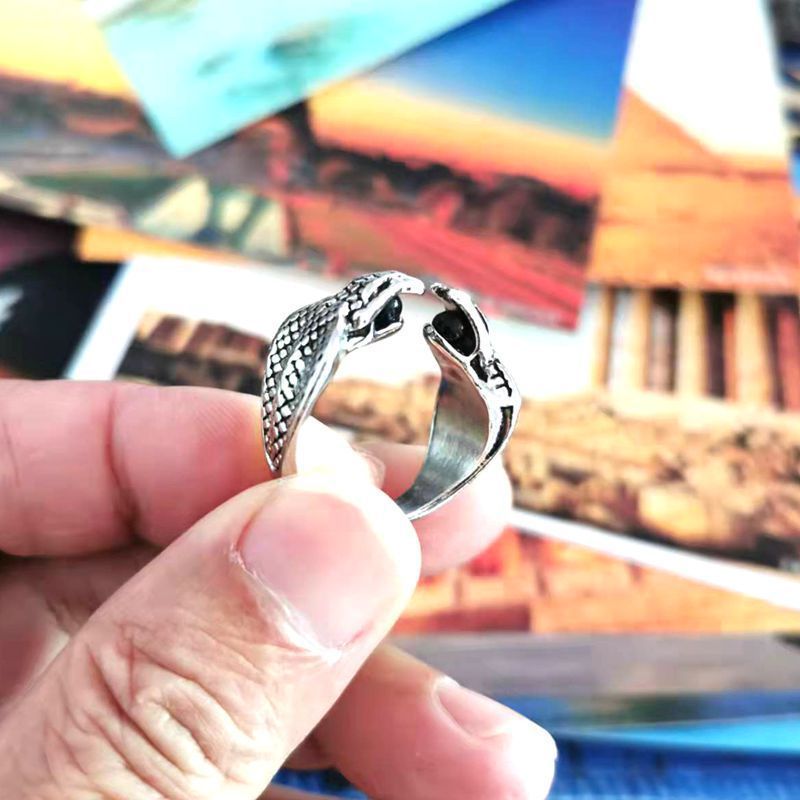 Steel Warrior Vintage Jewelry Wholesale Stainless Steel Inlaid Zircon Men's Open Double Headed Snake Ring Ring New