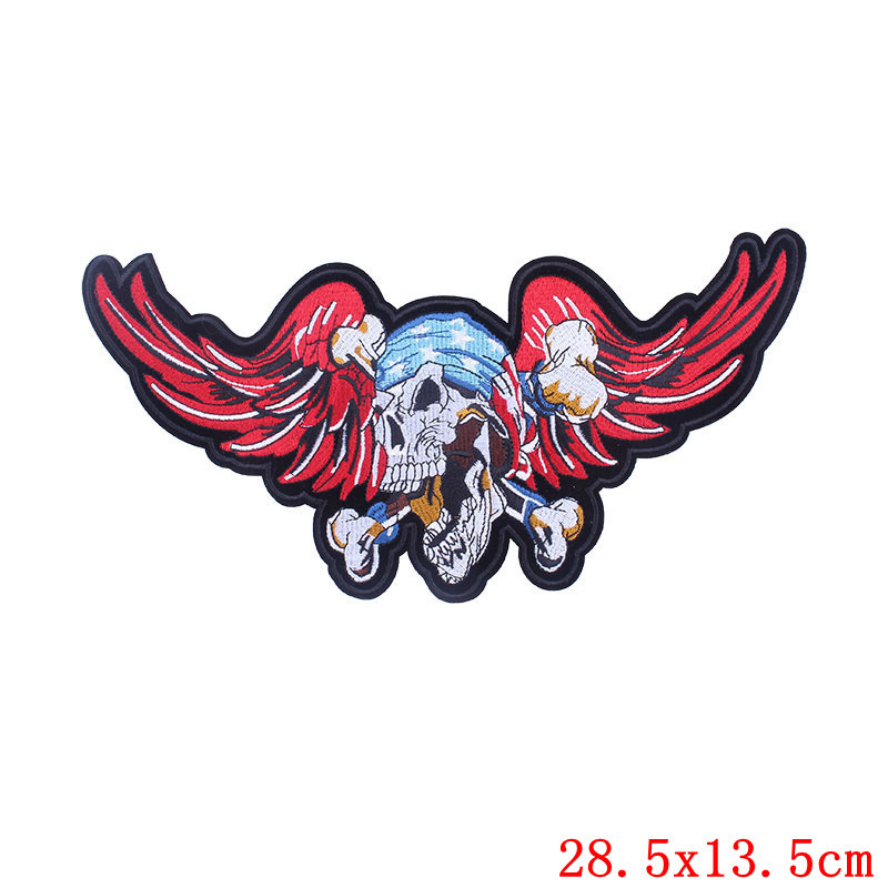 New skull punk big back label foreign trade embroidery cloth patch clothing embroidery motorcycle label patch discount spot wholesale