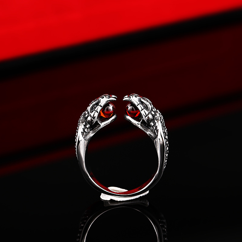 Steel Warrior Vintage Jewelry Wholesale Stainless Steel Inlaid Zircon Men's Open Double Headed Snake Ring Ring New