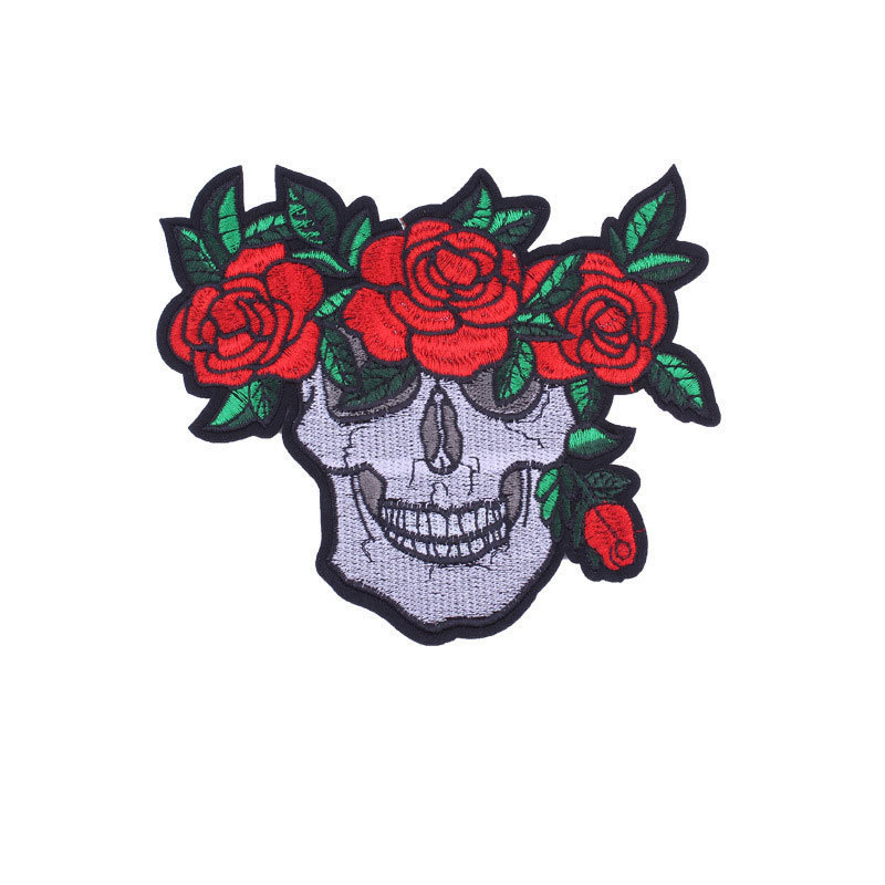 New skull punk big back label foreign trade embroidery cloth patch clothing embroidery motorcycle label patch discount spot wholesale