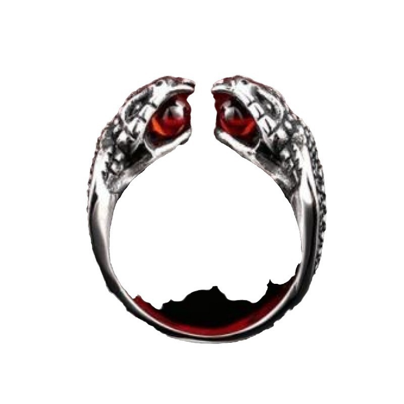 Steel Warrior Vintage Jewelry Wholesale Stainless Steel Inlaid Zircon Men's Open Double Headed Snake Ring Ring New
