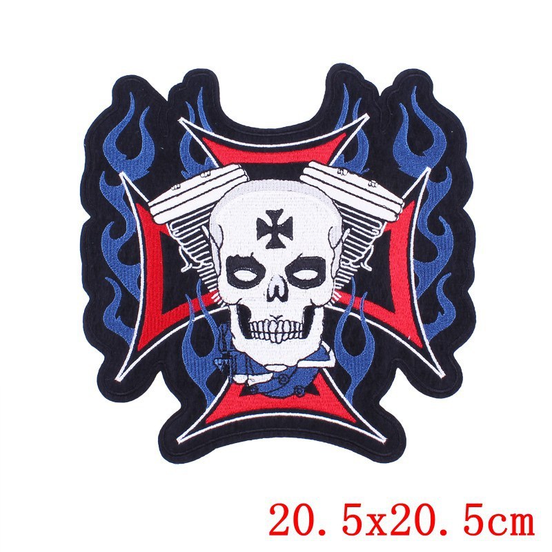 New skull punk big back label foreign trade embroidery cloth patch clothing embroidery motorcycle label patch discount spot wholesale
