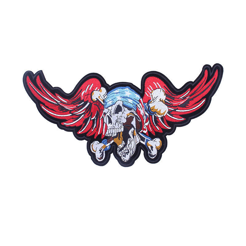 New skull punk big back label foreign trade embroidery cloth patch clothing embroidery motorcycle label patch discount spot wholesale