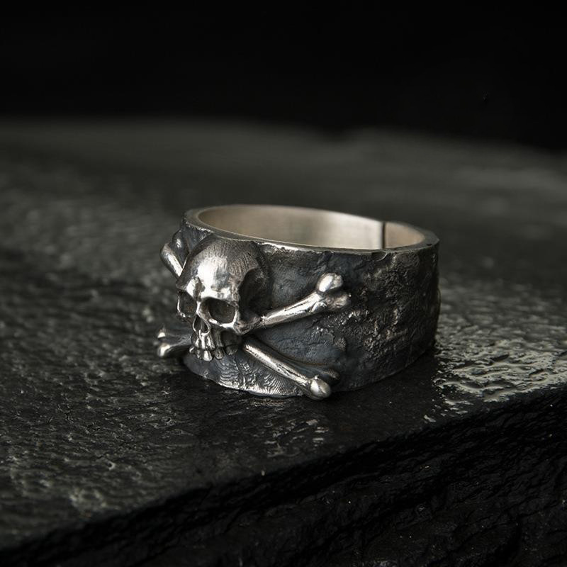 Skull Ring European and American Punk Style Motorcycle Hip-Hop Skull Ring Open Adjustable Retro Ring Ring