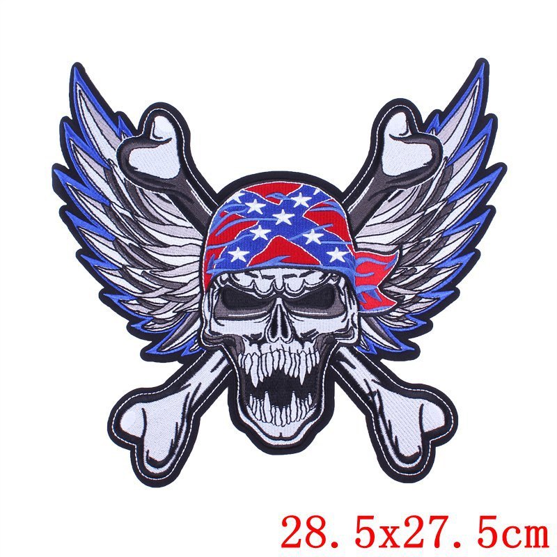 New skull punk big back label foreign trade embroidery cloth patch clothing embroidery motorcycle label patch discount spot wholesale