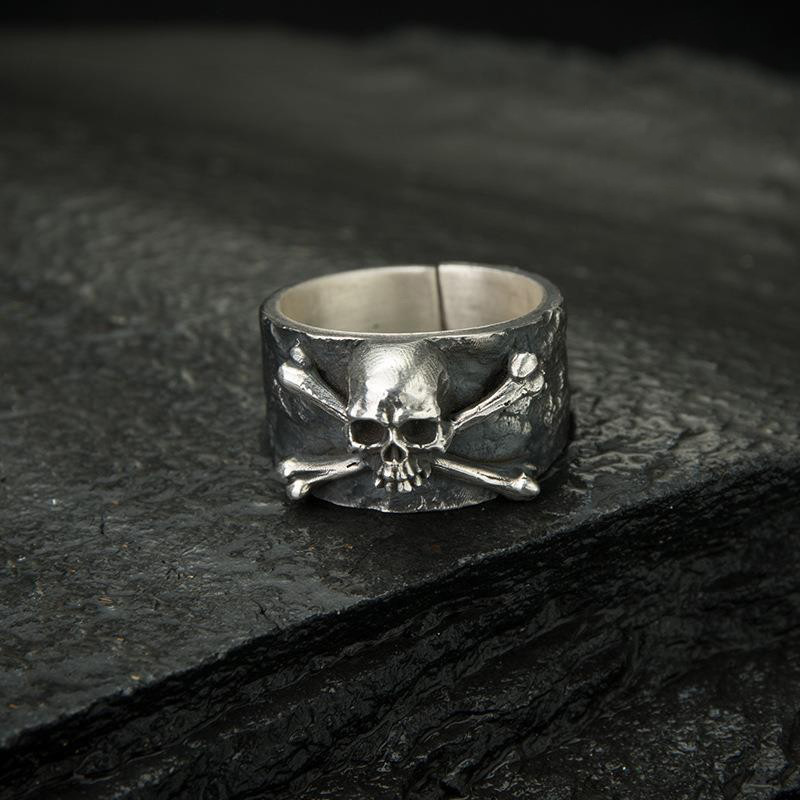 Skull Ring European and American Punk Style Motorcycle Hip-Hop Skull Ring Open Adjustable Retro Ring Ring