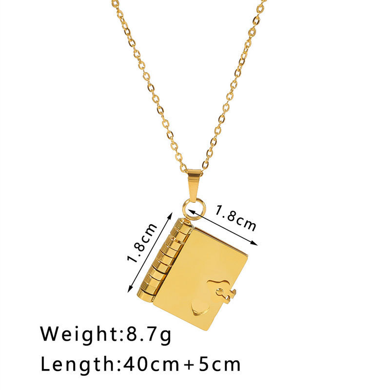 European and American cross-border 18k gold non-fading couple book pendant necklace personality DIY love opening and closing book sweater chain