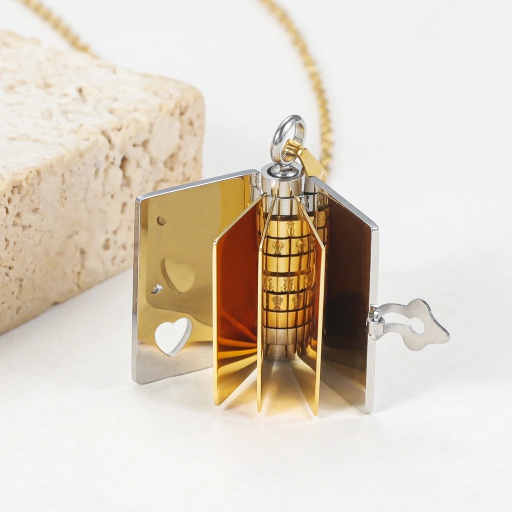 18K Gold Non-Fading Couple Book Pendant Necklace – DIY Openable Love Charm on Sweater Chain