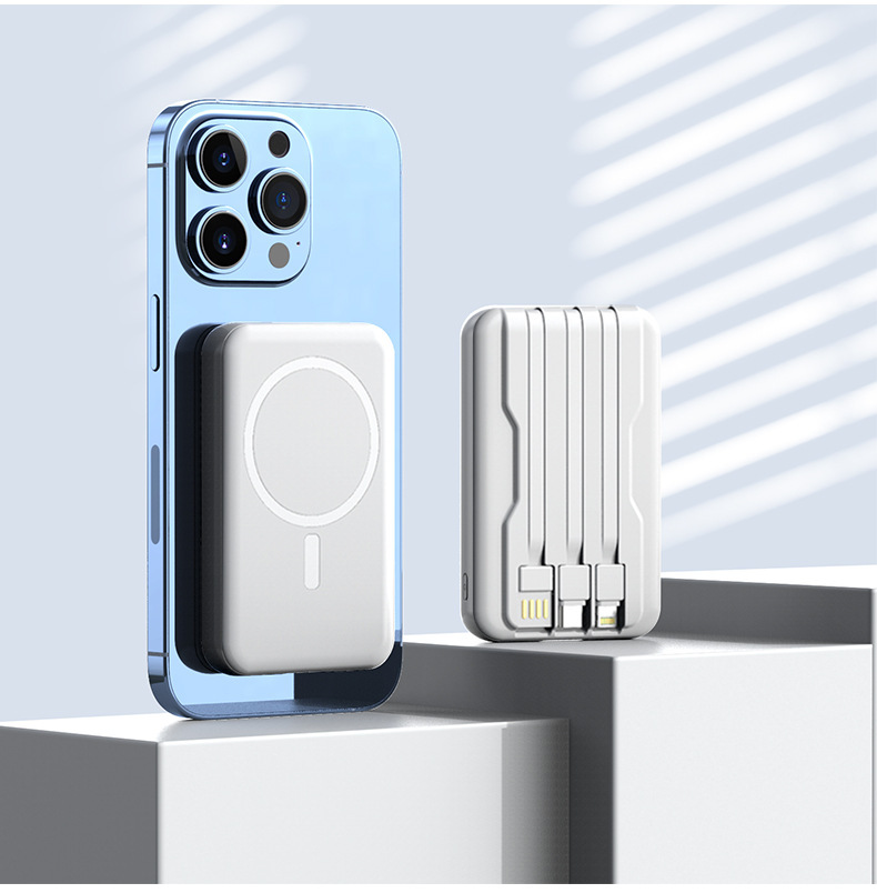Durable Wireless Transparent Magnetic Portable Power Bank 10000mAh with charging cables