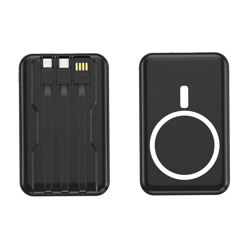 Durable Wireless Transparent Magnetic Portable Power Bank 10000mAh with charging cables