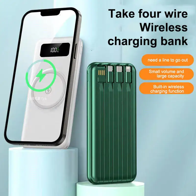 NEW functions Wireless Magnetic Portable Power Bank 10000mAh with multiple charging cables