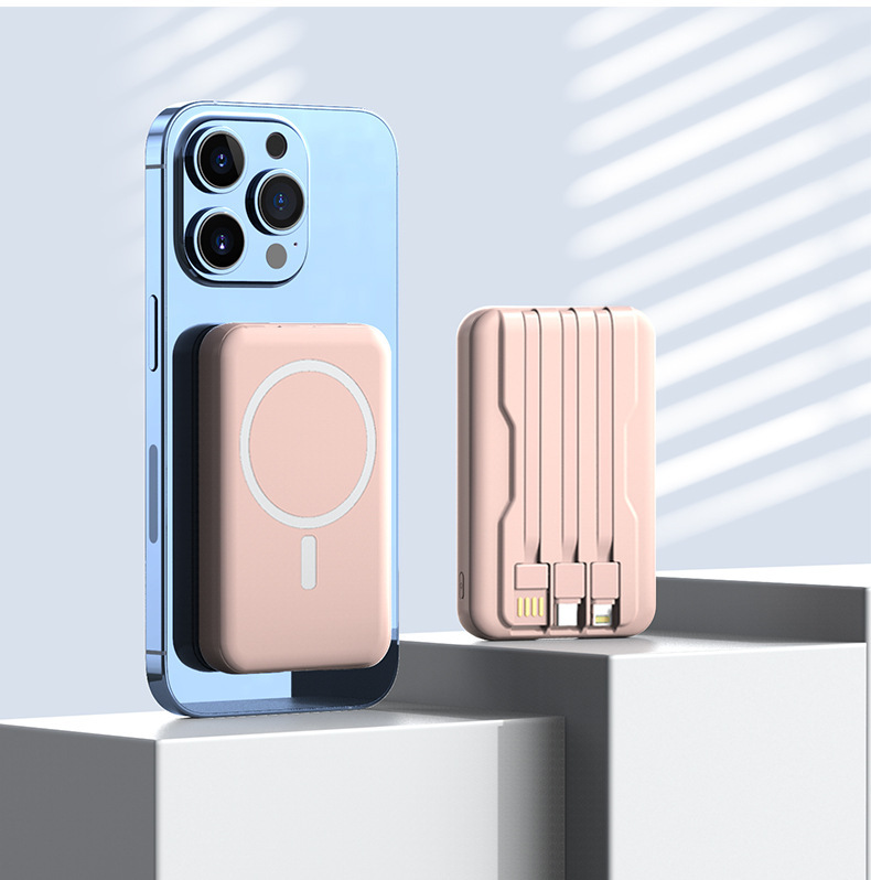 Durable Wireless Transparent Magnetic Portable Power Bank 10000mAh with charging cables