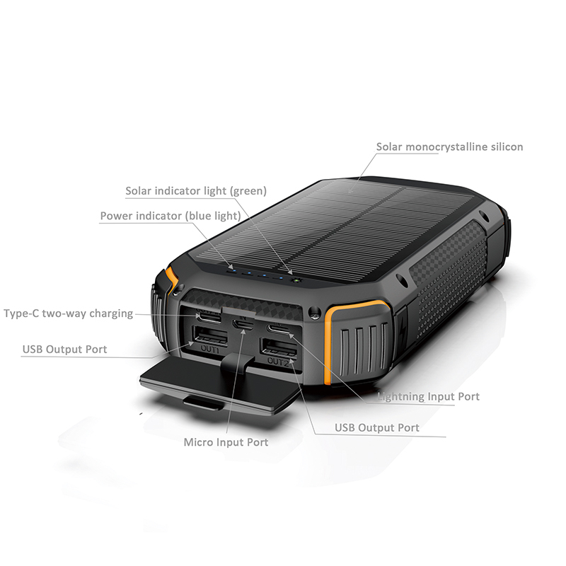 High Performance Portable Solar Power Bank 20000mAh with Solar Panel Power Generation Function