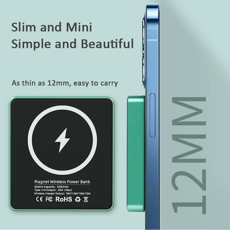 New Light and Thin 5000mAh 10000mAh Wireless Magnetic Portable Power Bank with 20W Fast Charge