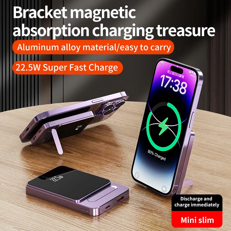 New arrivals aluminium alloy Magnetic wireless Portable Power Bank 10000mAh with Bracket Powerbank