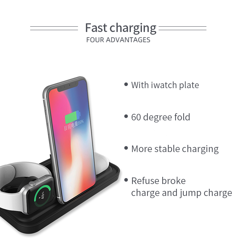 10W 15W Wireless Charging Pad Qi Fast Charger 3 in 1 Wireless Charger Stand Holders Station with USB Night Lamp