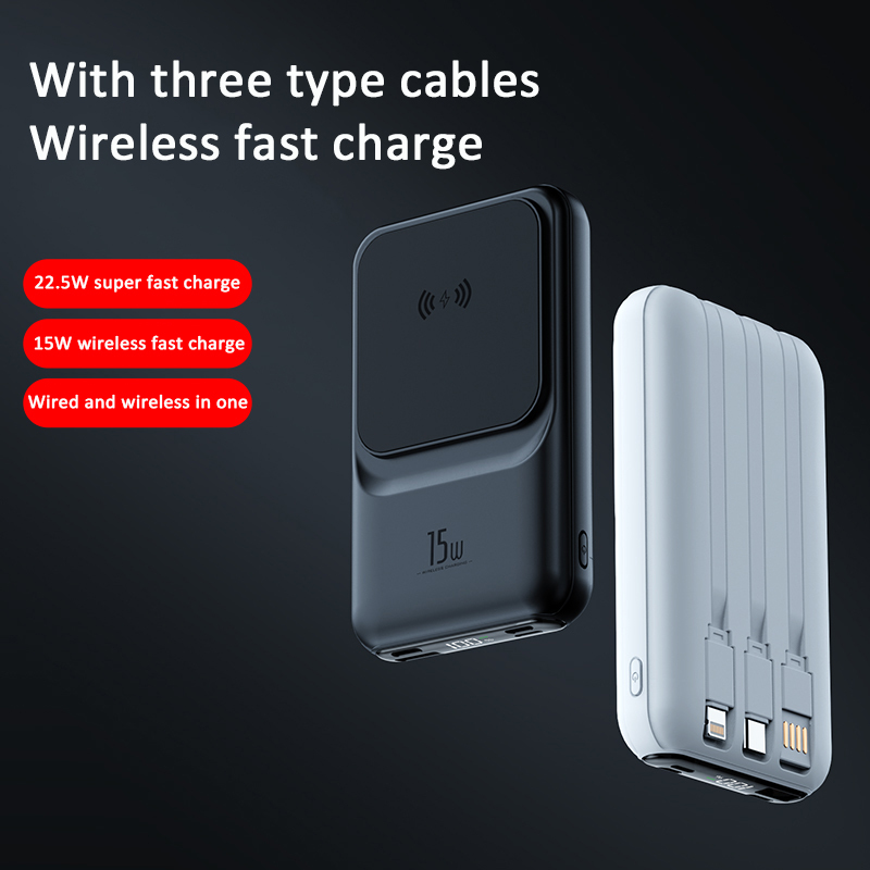 2023 Popular Wireless Transparent Magnetic Portable Power Bank 10000mAh with charging cables