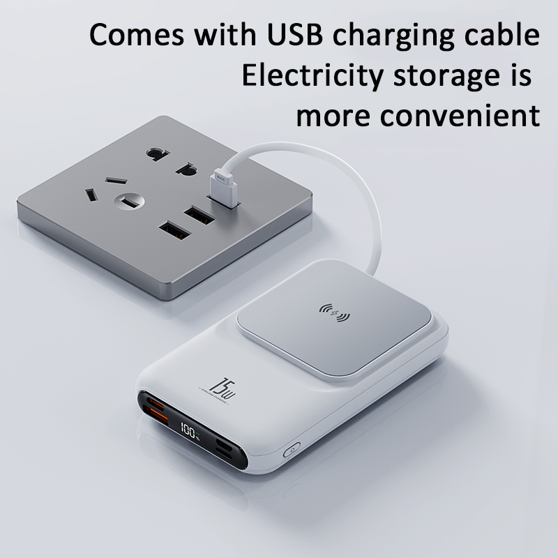 2023 Popular Wireless Transparent Magnetic Portable Power Bank 10000mAh with charging cables