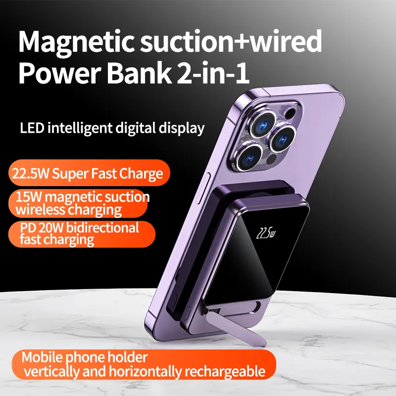 New arrivals aluminium alloy Magnetic wireless Portable Power Bank 10000mAh with Bracket Powerbank