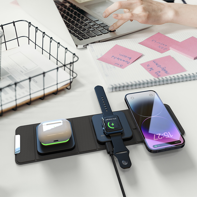 10W 15W Wireless Charging Pad Qi Fast Charger Foldable Magnetic 3 in 1 Wireless Charger Fast Charging Stand Holders Station