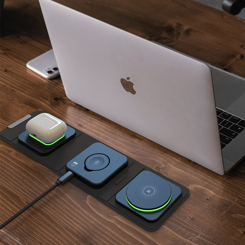 10W 15W Wireless Charging Pad Qi Fast Charger Foldable Magnetic 3 in 1 Wireless Charger Fast Charging Stand Holders Station