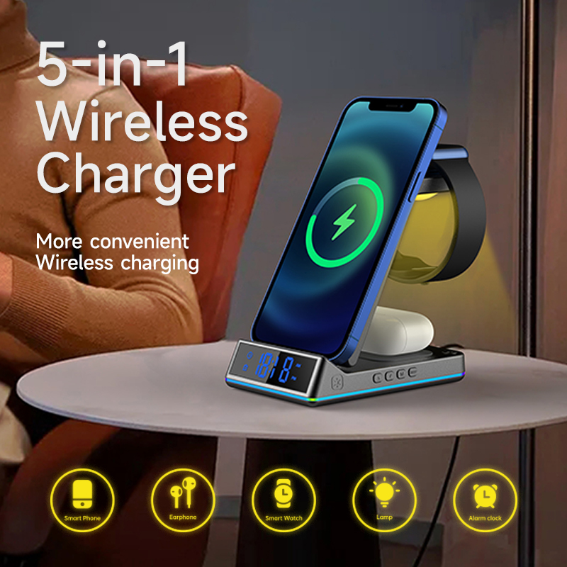 Hot Sales 3 in 1 Wireless Charger 15W Fast Charging Stand Holders Station with clock lamp function