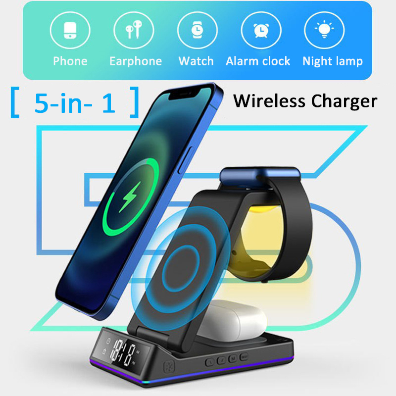 Hot Sales 3 in 1 Wireless Charger 15W Fast Charging Stand Holders Station with clock lamp function