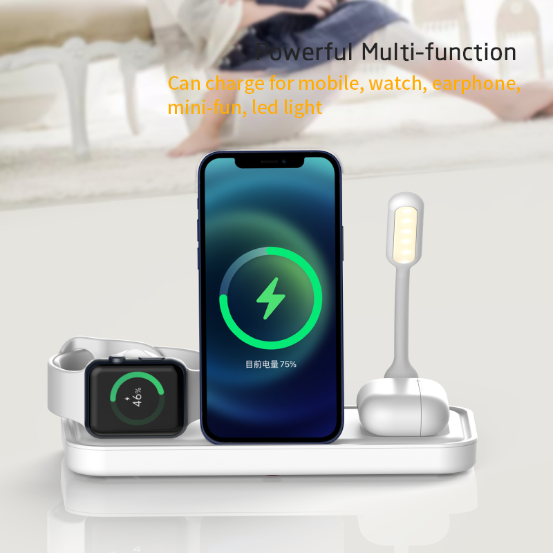 10W 15W Wireless Charging Pad Qi Fast Charger 3 in 1 Wireless Charger Stand Holders Station with USB Night Lamp