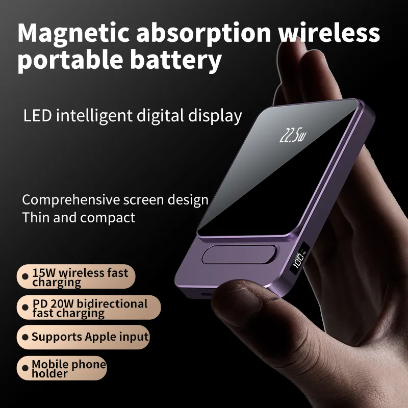New arrivals aluminium alloy Magnetic wireless Portable Power Bank 10000mAh with Bracket Powerbank