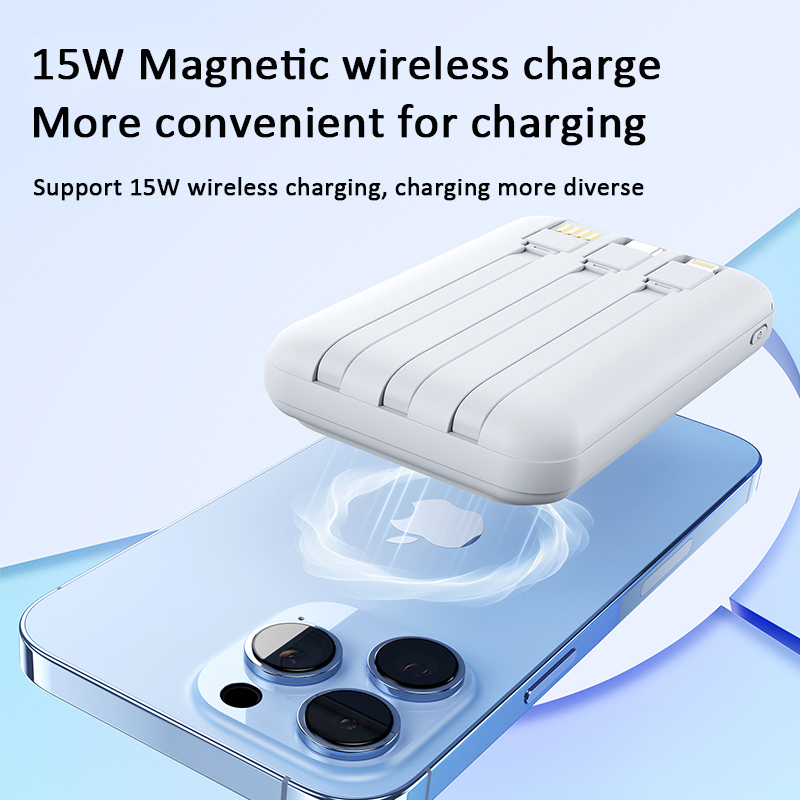 2023 Popular Wireless Transparent Magnetic Portable Power Bank 10000mAh with charging cables