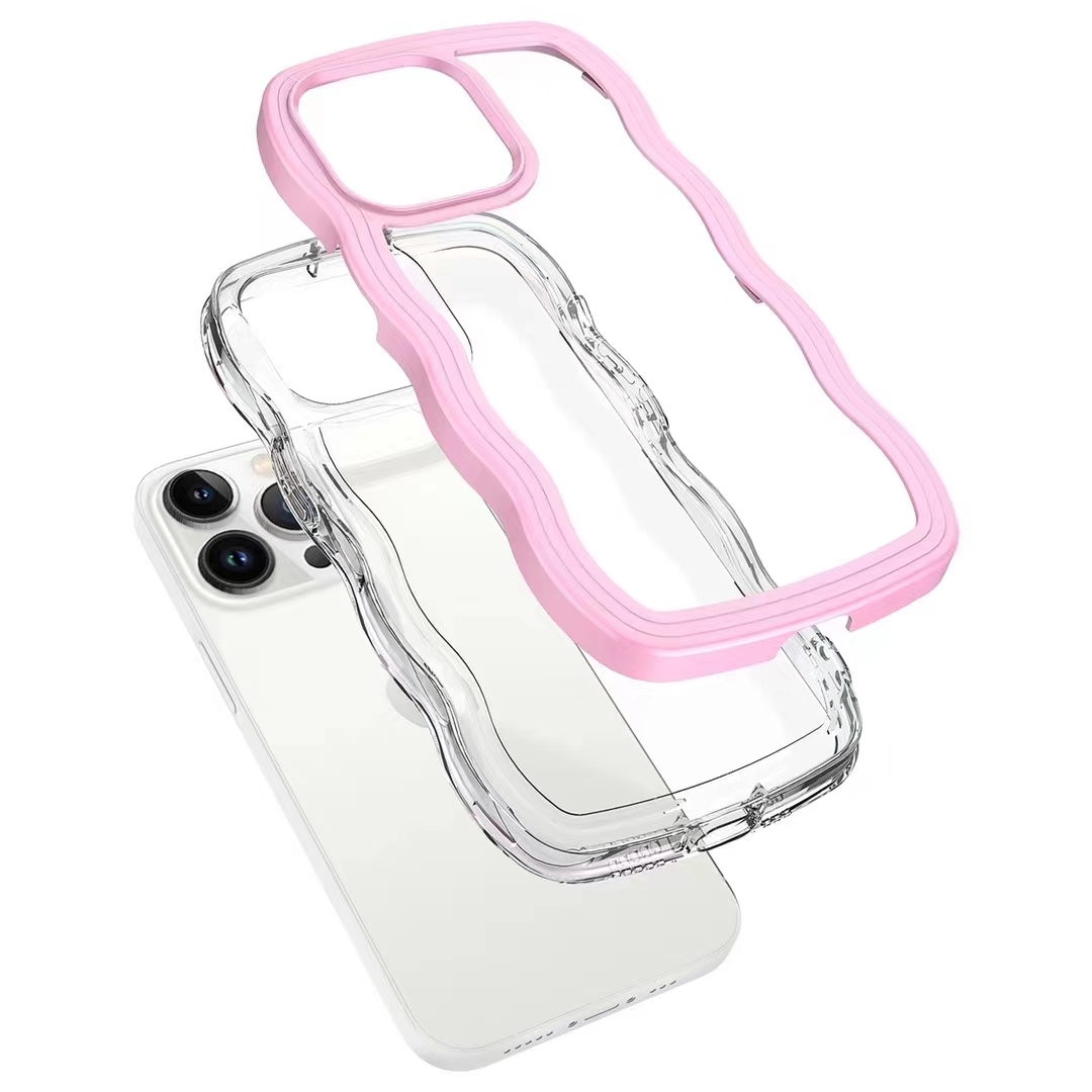 large stock mix colors wavy border TPU Frame acrylic korean fancy cell phone case for iPhone