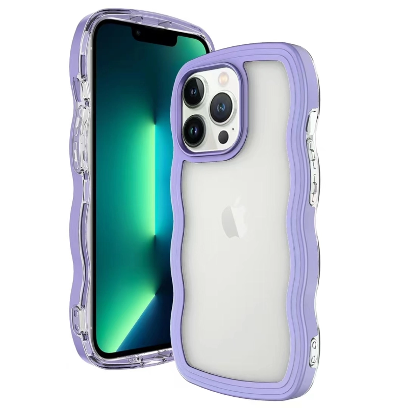 large stock mix colors wavy border TPU Frame acrylic korean fancy cell phone case for iPhone