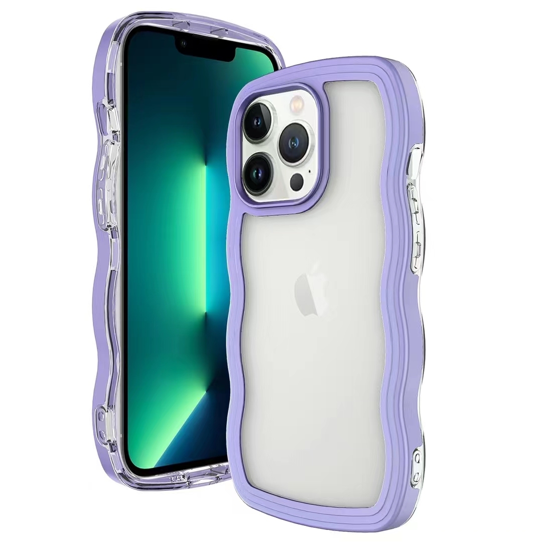 large stock mix colors wavy border TPU Frame acrylic korean fancy cell phone case for iPhone
