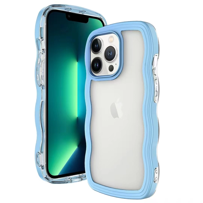 large stock mix colors wavy border TPU Frame acrylic korean fancy cell phone case for iPhone