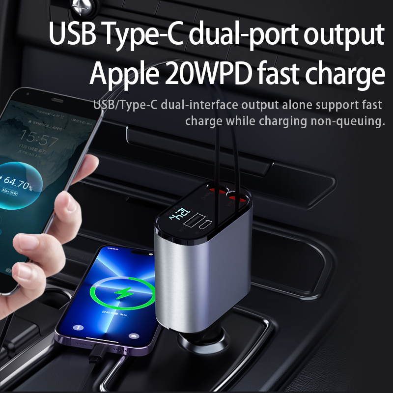New Digital Flash Charging USB Adapter Cigarette Lighter One Drag Four 100W Super Fast Charging Car Charger Cross border