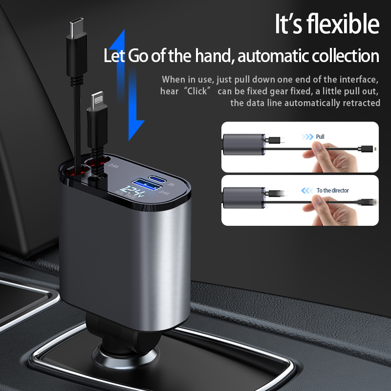 New Digital Flash Charging USB Adapter Cigarette Lighter One Drag Four 100W Super Fast Charging Car Charger Cross border