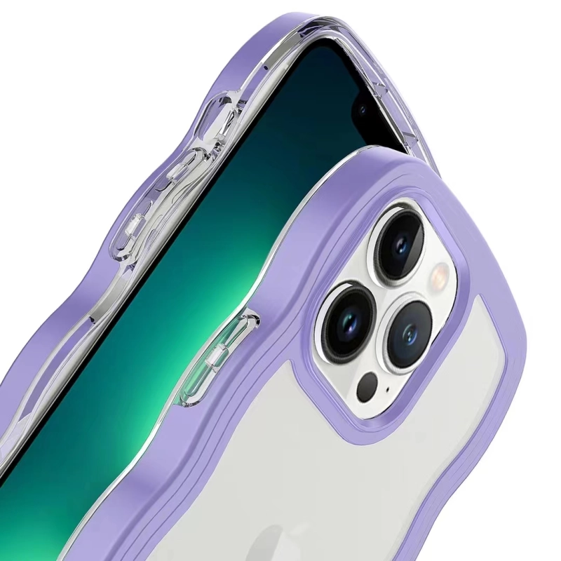 large stock mix colors wavy border TPU Frame acrylic korean fancy cell phone case for iPhone