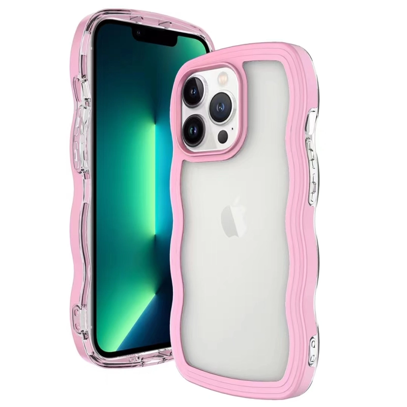 large stock mix colors wavy border TPU Frame acrylic korean fancy cell phone case for iPhone