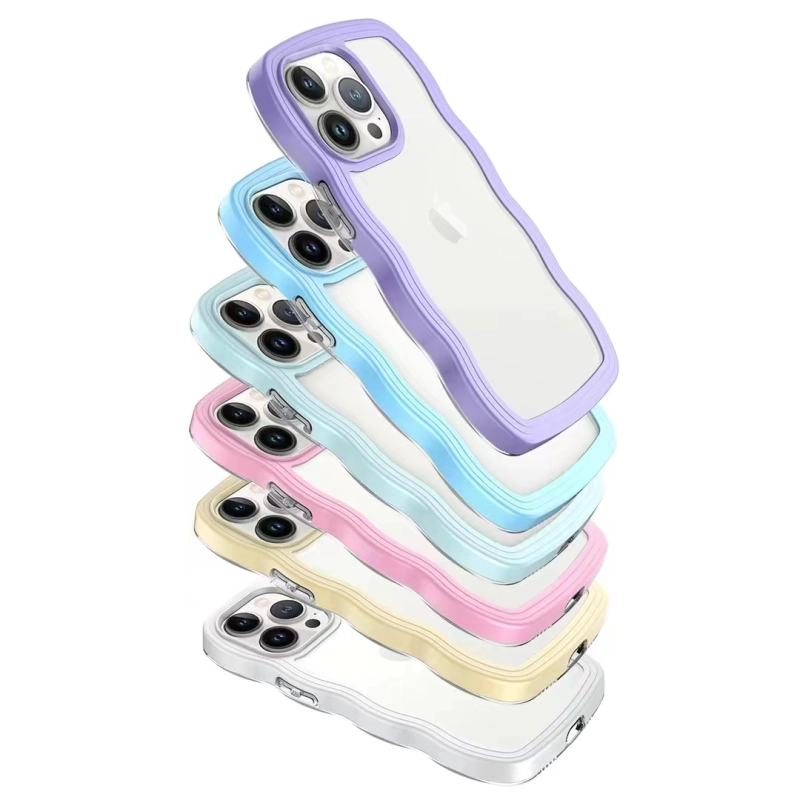 large stock mix colors wavy border TPU Frame acrylic korean fancy cell phone case for iPhone