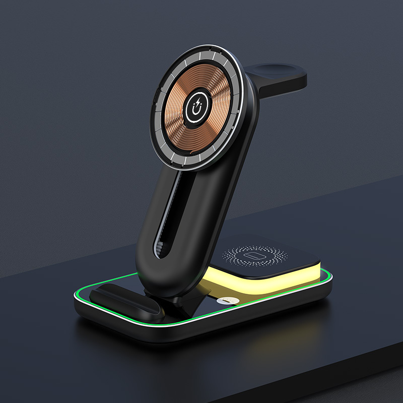 The new night light three in one wireless charger is suitable for Apple 14 Huawei mobile phones, watches, headphones, magnetic suction wireless charging