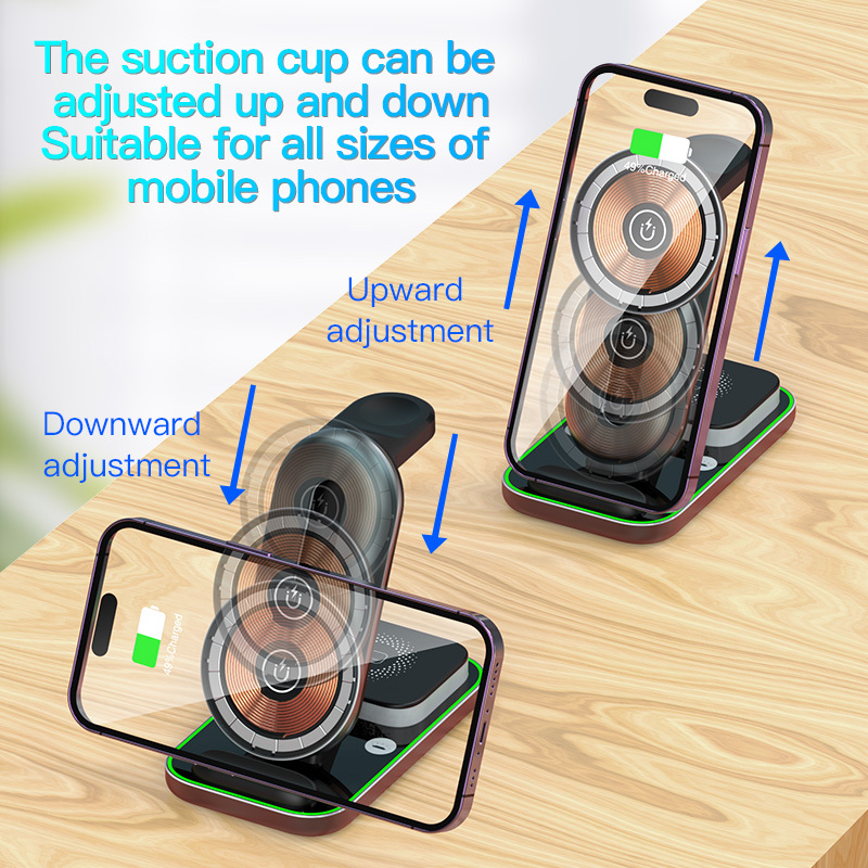 The new night light three in one wireless charger is suitable for Apple 14 Huawei mobile phones, watches, headphones, magnetic suction wireless charging