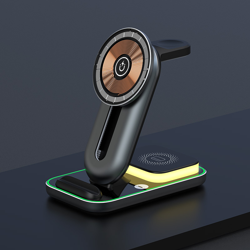 The new night light three in one wireless charger is suitable for Apple 14 Huawei mobile phones, watches, headphones, magnetic suction wireless charging