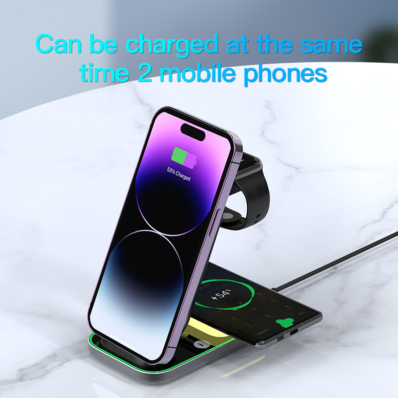 The new night light three in one wireless charger is suitable for Apple 14 Huawei mobile phones, watches, headphones, magnetic suction wireless charging