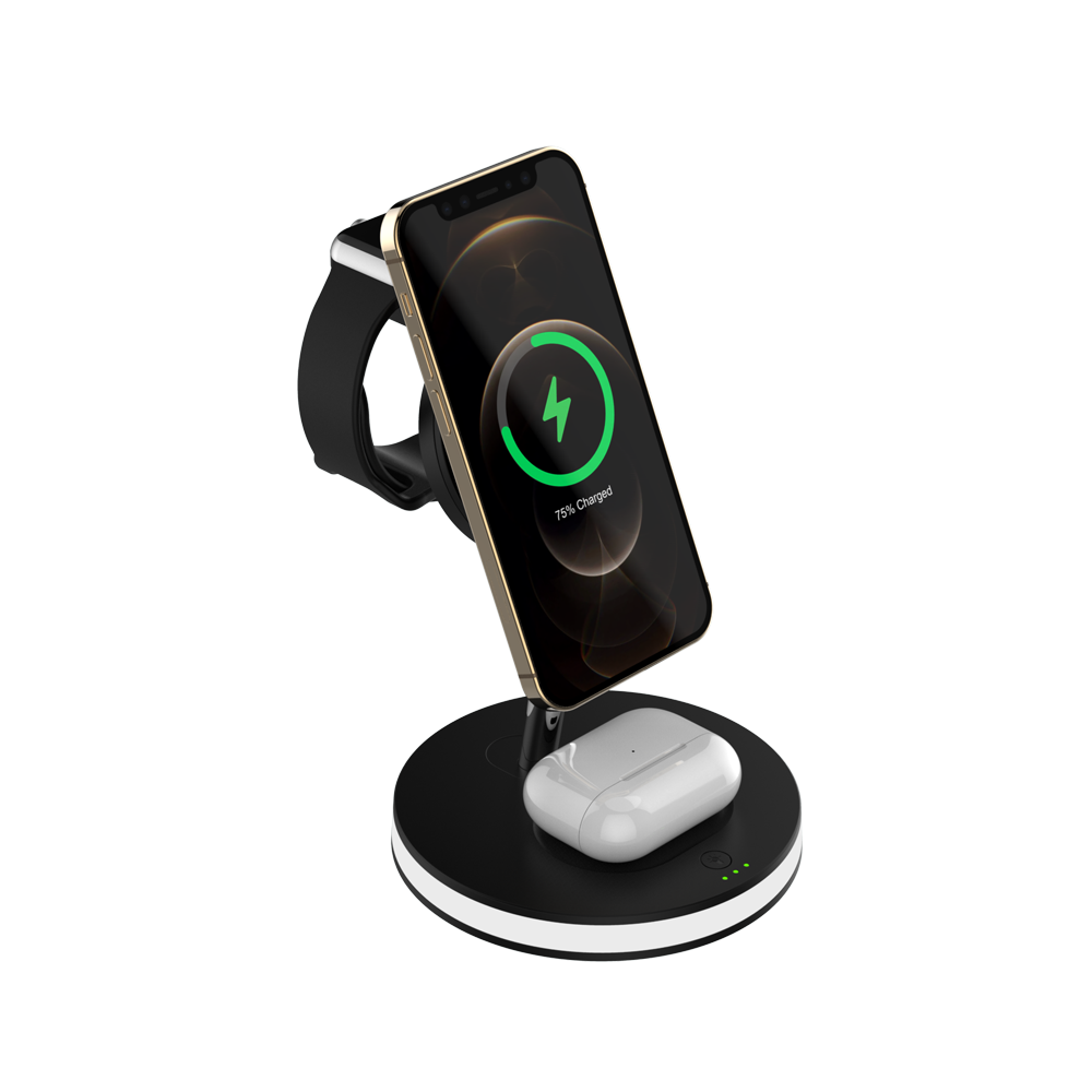 Factory direct sale iphone 3 in 1 foldable wireless charger 15w Fast 3 in 1 wireless charger stand for iphone and android