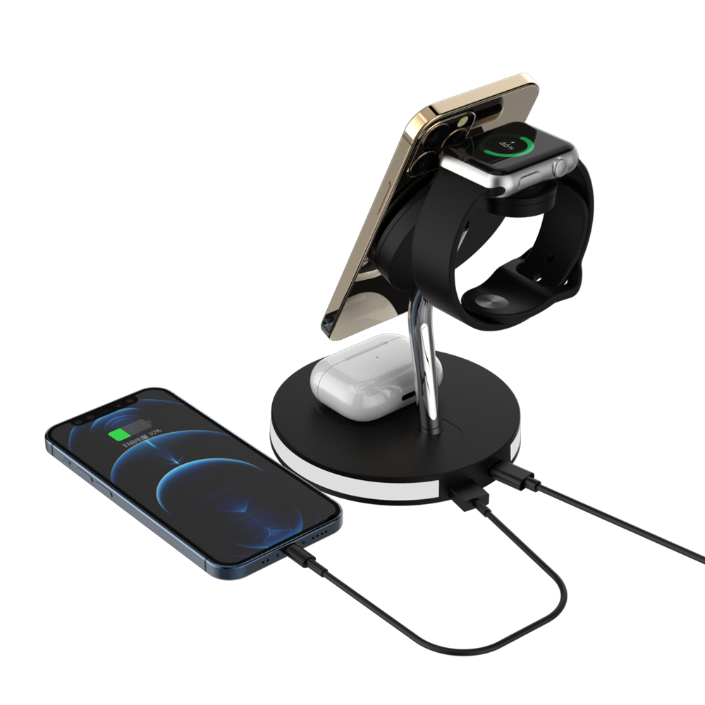 Factory direct sale iphone 3 in 1 foldable wireless charger 15w Fast 3 in 1 wireless charger stand for iphone and android