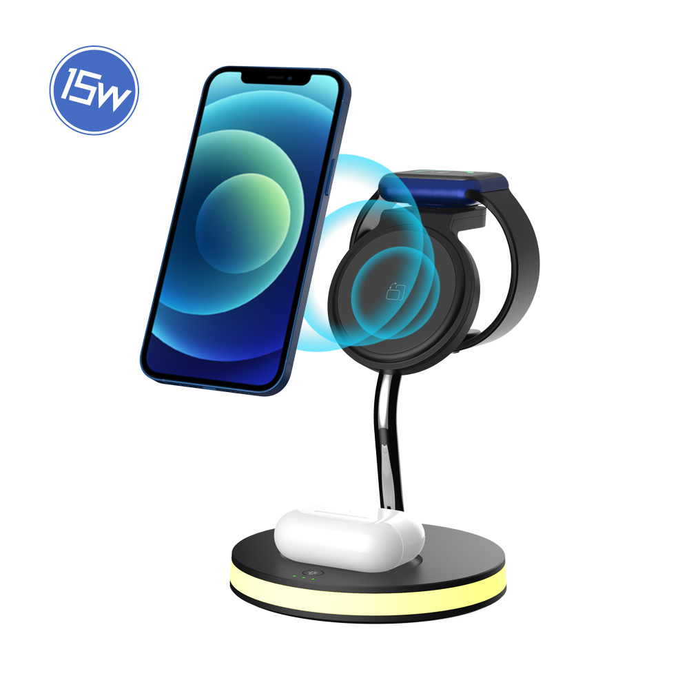 Factory direct sale iphone 3 in 1 foldable wireless charger 15w Fast 3 in 1 wireless charger stand for iphone and android