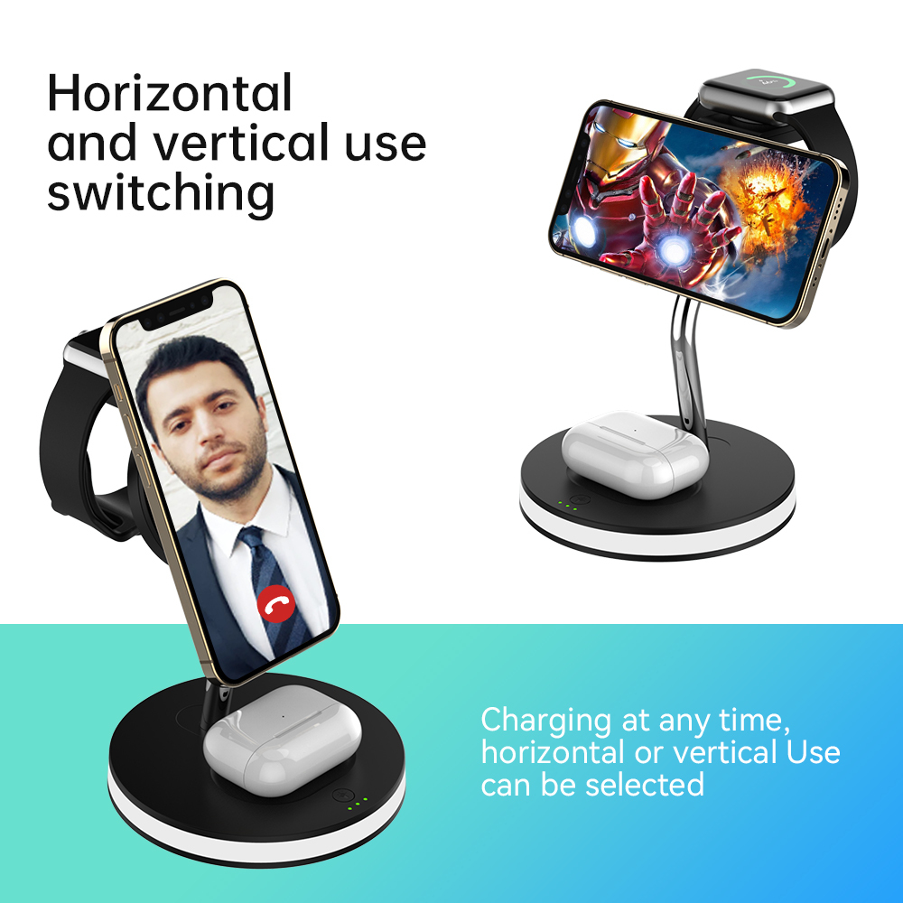 Factory direct sale iphone 3 in 1 foldable wireless charger 15w Fast 3 in 1 wireless charger stand for iphone and android