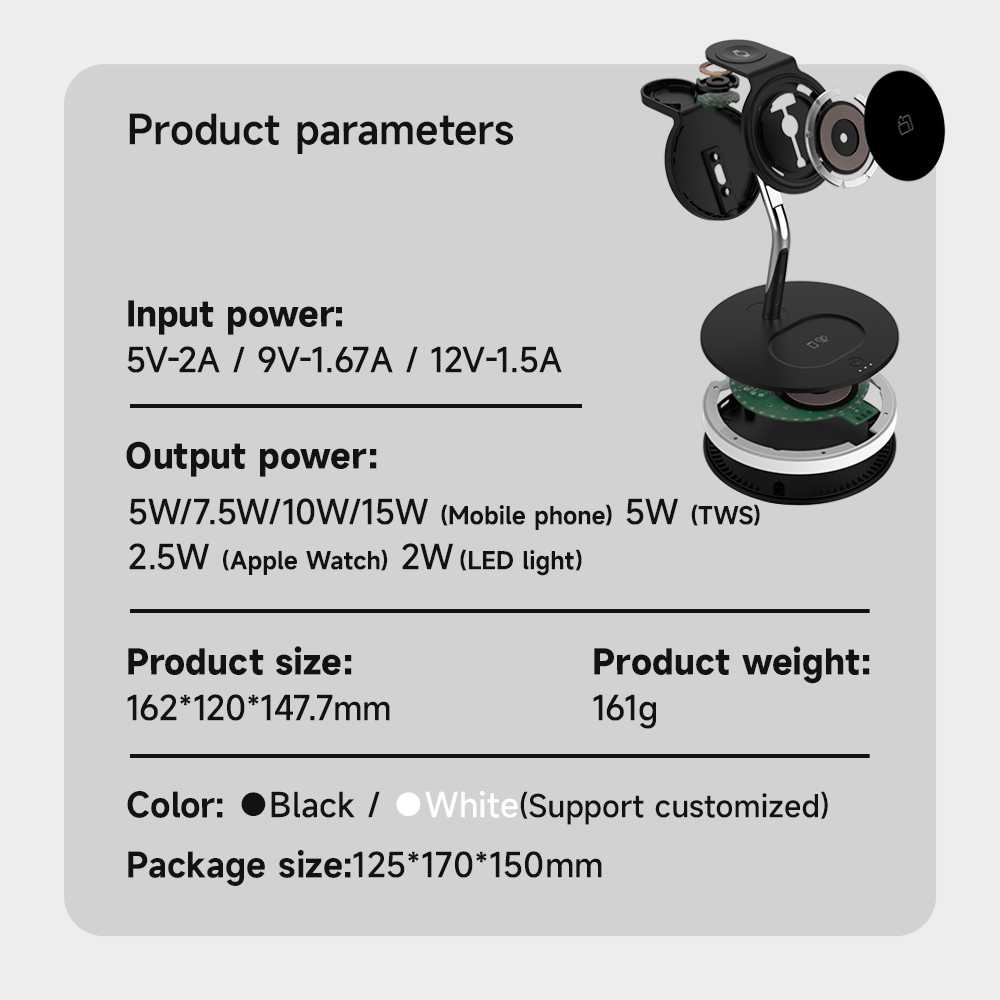 Factory direct sale iphone 3 in 1 foldable wireless charger 15w Fast 3 in 1 wireless charger stand for iphone and android