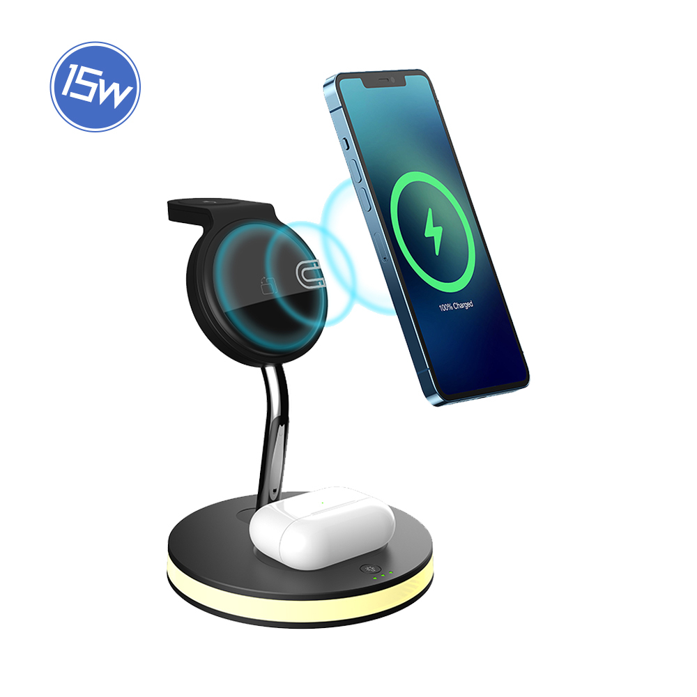 Factory direct sale iphone 3 in 1 foldable wireless charger 15w Fast 3 in 1 wireless charger stand for iphone and android