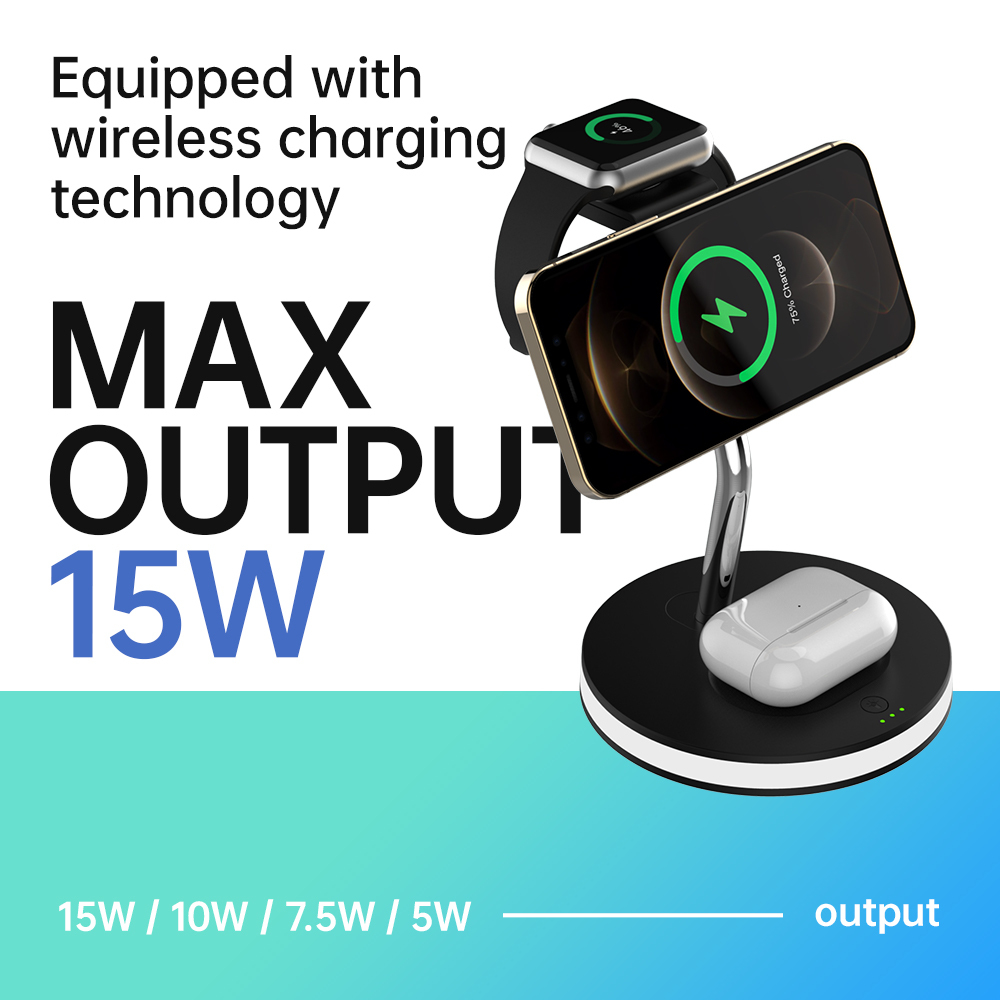 Factory direct sale iphone 3 in 1 foldable wireless charger 15w Fast 3 in 1 wireless charger stand for iphone and android